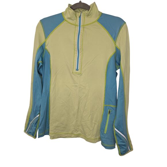 TITLE NINE Women's Size Large 1/2 Zip Pullover Running Activewear Yellow Blue - Picture 1 of 8